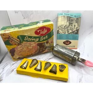 Vintage 1950s Tala Icing Set Icing Gun and Tips MCM Tala Metal Bakery Decor